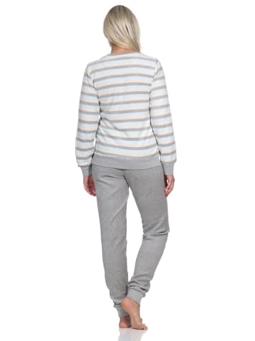 NORMANN Frottee Schlafanzug langarm Bündchen Streifen - 82809 in hellblau