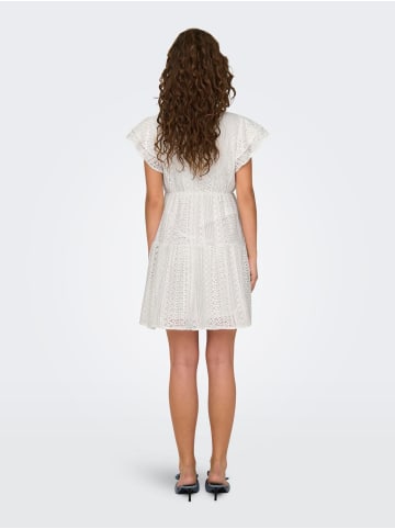 ONLY Kurzes Kleid Knielang V-Ausschnitt Spitzen-Detail in Weiß