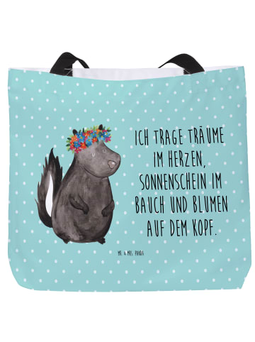 Mr. & Mrs. Panda Shopping Bag Stinktier mit Spruch in Türkis Pastell