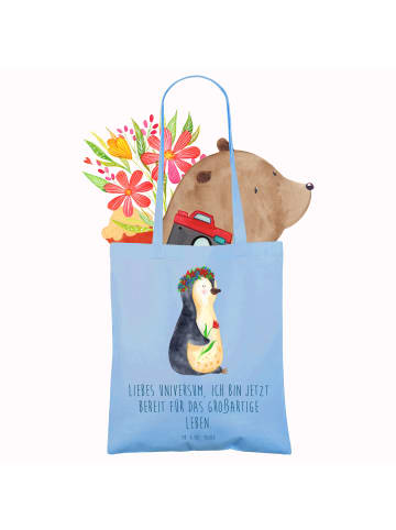 Mr. & Mrs. Panda Tasche Pinguin Blumen mit Spruch in Sky Blue