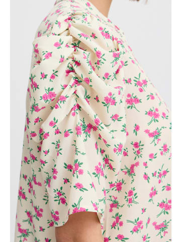 ICHI Kurzarm-Bluse IXNINA Regular fit in Almond Milk w. Pink Flower
