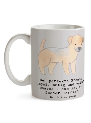 Mr. & Mrs. Panda Keramiktasse Border Terrier Freund mit Spruch in Grau Pastell