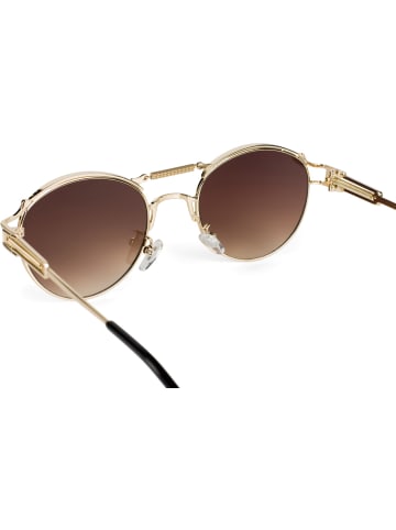 styleBREAKER Panto Sonnenbrille in Gold / Braun Verlauf