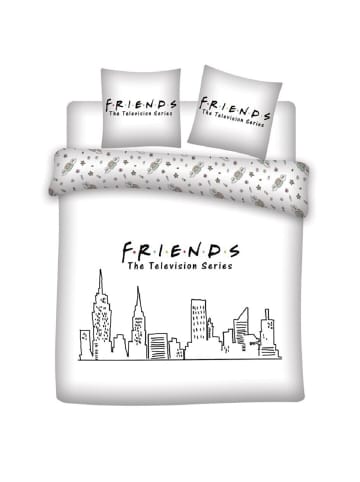 COFI 1453 Friends Doppelbettwäsche Set – 1x Deckenbezug 240x220 cm & 2x in Weiß