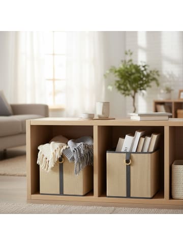 relaxdays 4 x Aufbewahrungskorb in Natur/ Schwarz - (B)30 x (H)30 x (T)30 cm