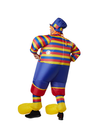 tectake Buntes Clownskostüm mit Hosenträgern, Fliege und Hut, bunt