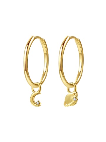 Hey Happiness Vergold. Creolen Mond und Planet Charms 925 Sterlingsilber in Gold