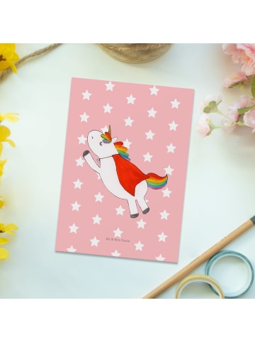 Mr. & Mrs. Panda Ansichtskarte Einhorn Super ohne Spruch in Rot Pastell