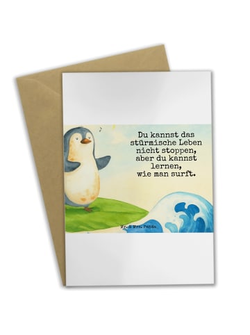 Mr. & Mrs. Panda Klappkarte Pinguin Surfer Design mit Spruch in Weiß