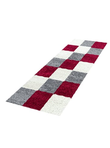 KADIMA DESIGN Teppich Hochflor Shaggy Waschbar Karo RHEIN Strapazierfähig in Rot
