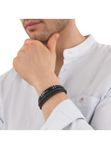 Tom Tailor Identarmband Edelstahl, IP schwarz, Leder, Kautschuk in schwarz
