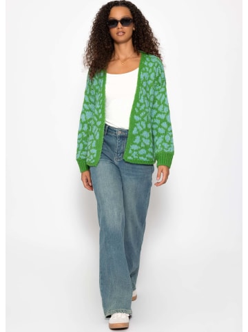 SASSYCLASSY Kurzer Cardigan mit Leo-Print in Grün