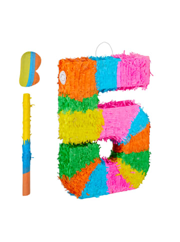 relaxdays 3-tlg. Pinata Set "Zahl 5" in Bunt