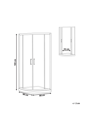 Beliani Duschkabine JUKATAN in Transparent/Schwarz - (W) 90 x (H) 185 x (L) 90 cm