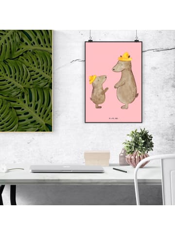 Mr. & Mrs. Panda Wandposter Bären mit Hut ohne Spruch in Rot Pastell