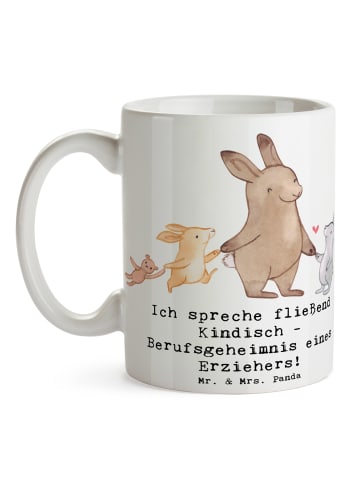 Mr. & Mrs. Panda Kaffeetasse Erzieher Kindisch mit Spruch in Weiß