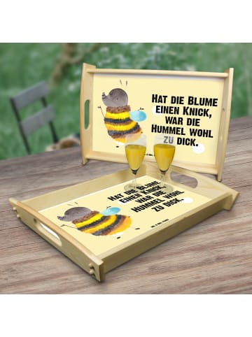 Mr. & Mrs. Panda Holztablett Hummel flauschig mit Spruch in Gelb Pastell