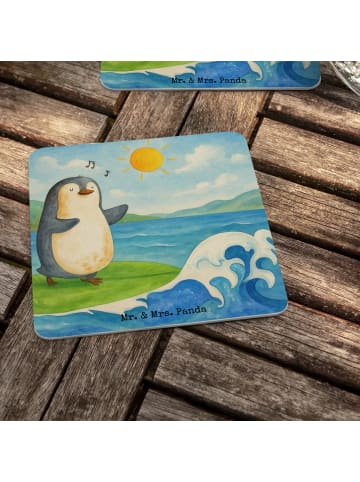 Mr. & Mrs. Panda Tischuntersetzer Pinguin Surfer Design ohne Spruch in Weiß