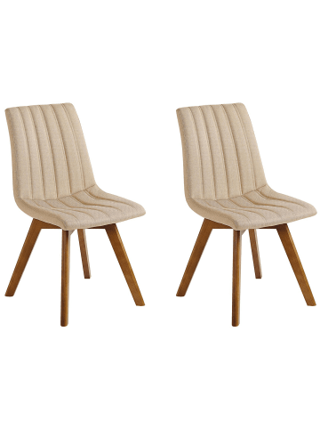 Beliani 2er-Set Esszimmerstuhl CALGARY in Beige/Dunkler Holzfarbton