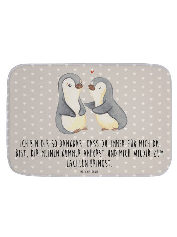Mr. & Mrs. Panda Badematte Pinguine trösten mit Spruch in Grau Pastell