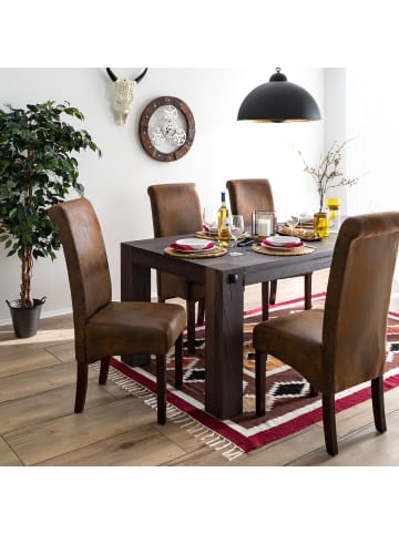 home24 home24 Polsterstuhl 2er-Set aus Solidwood und Textile in Brown - 52 x 44 x 87 cm in Braun