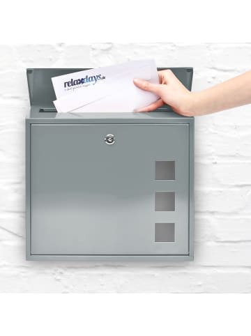 relaxdays Briefkasten in Silber - (B)34,5 x (H)33 x (T)10,5 cm