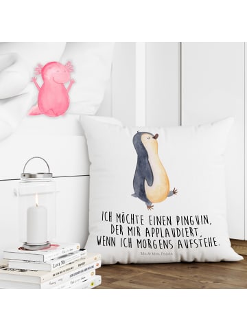 Mr. & Mrs. Panda Kissen Pinguin mHerzieren mit Spruch in Weiß