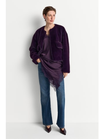 Rich & Royal Boxy Faux Fur Jacket Collarless in Mulberry