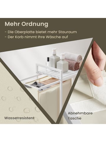 VASAGLE Wäschekorb Brenta in Weiß - (B)33 x (H)72 x (T)50 cm