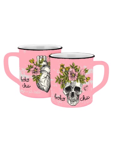 Geda Labels Tasse Skull bohochic Emaille-Optik 400ml in Rosa - 400ml