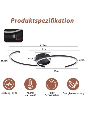 ZMH Deckenleuchte LED in Schwarz 24W Moderne 3000K Warmweiß Drehbare Flurlampe