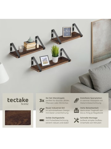tectake 3er Set Wandregal Cowell Höhe 12 cm, Industrial Holz dunkel, rustikal