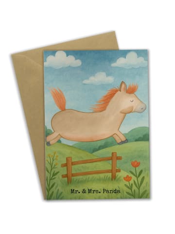 Mr. & Mrs. Panda Grußkarte Pferd Springen Design ohne Spruch in Weiß