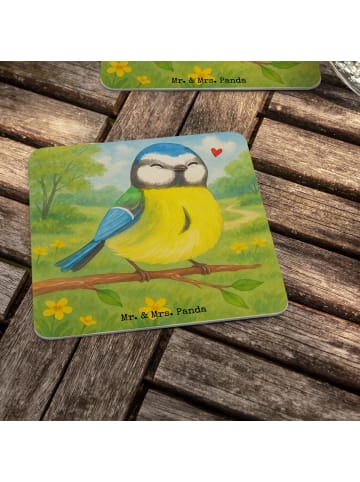 Mr. & Mrs. Panda Glasuntersetzer Vogel Blaumeise Design ohne Spruch in Weiß