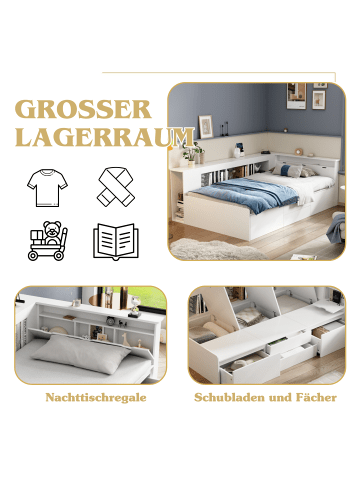 ABRIHOME Einzelbett Bettkasten mit Stauraum 90x200cm in Weiß