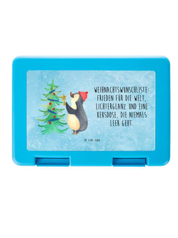 Mr. & Mrs. Panda Brotbox Pinguin Weihnachtsbaum mit Spruch in Eisblau