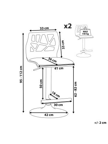 Beliani 2-tlg Drehhocker PETERSBURG in Braun/Schwarz
