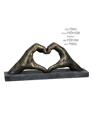 GILDE Skulptur "Herz aus Händen" in Braun/ Bronze/ Grau - H. 15 cm - B. 36 cm