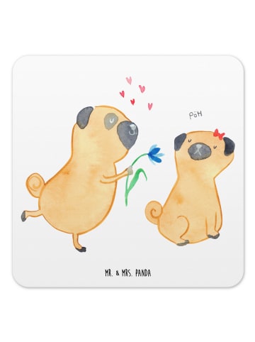 Mr. & Mrs. Panda Untersetzer für Gläser Mops Verliebt ohne Spruch in Weiß