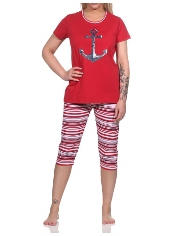 NORMANN Capri Schlafanzug kurzarm Pyjama Anker und Ringeln - 74838 in rot