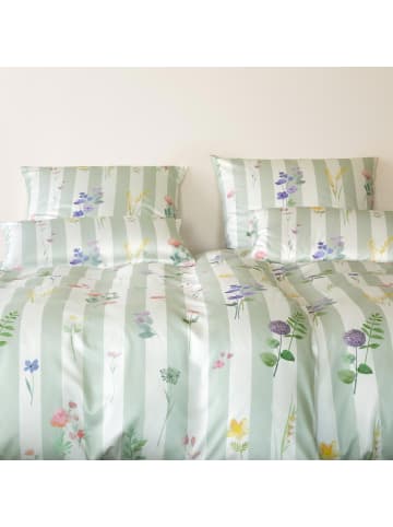 Elegante Bettwäsche Flowerstripe in zartgrün