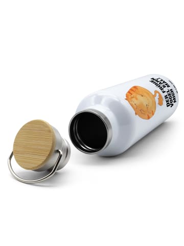 Mr. & Mrs. Panda Wasserflasche Katze Frühaufsteher mit Spruch in Weiß