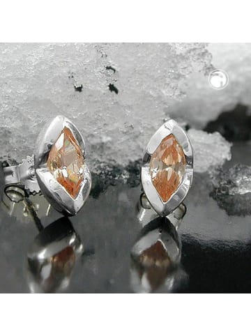 Gallay Ohrstecker Ohrring 11x6mm Zirkonia topas gefärbt spitzoval Silber 925 in braun