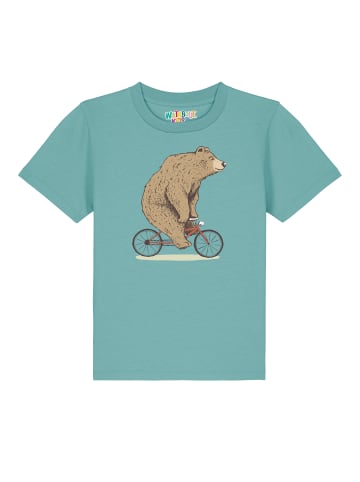 wat? Apparel T-Shirt Fahrradbär in Teal Monstera