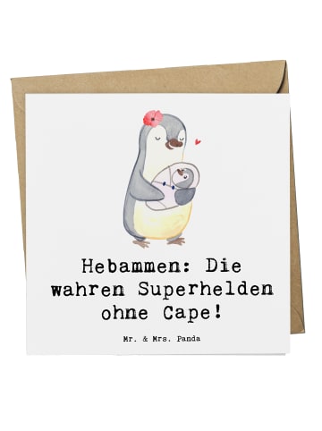 Mr. & Mrs. Panda Einladungskarte Hebamme Superheld mit Spruch in Weiß