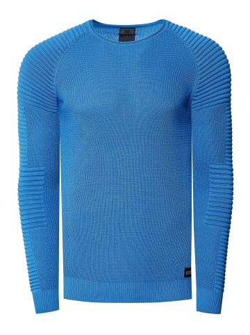 Rusty Neal Slim Fit Feinstrick Biker Rundhals-Pullover in Blau