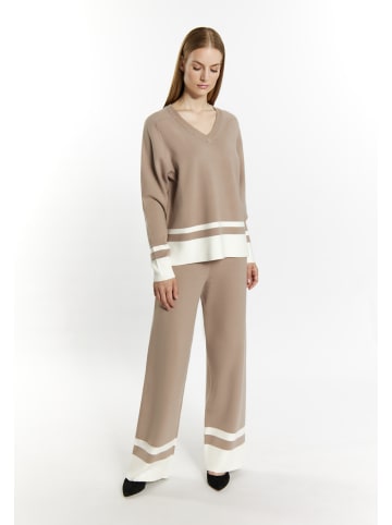 DreiMaster Damen Strickpullover in Schlamm Wollweiss