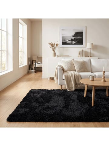 Pergamon Hochflor-Teppich Fluffy in schwarz