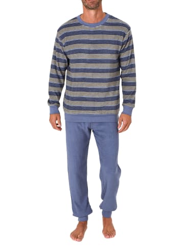 NORMANN Frottee Pyjama Schlafanzug lang Bündchen Streifen - 67737 in gelb