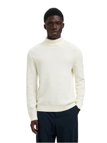 SELECTED HOMME Pullover SLHTREVOR LS KNIT STRUCTURE ROLL NECK in Weiß